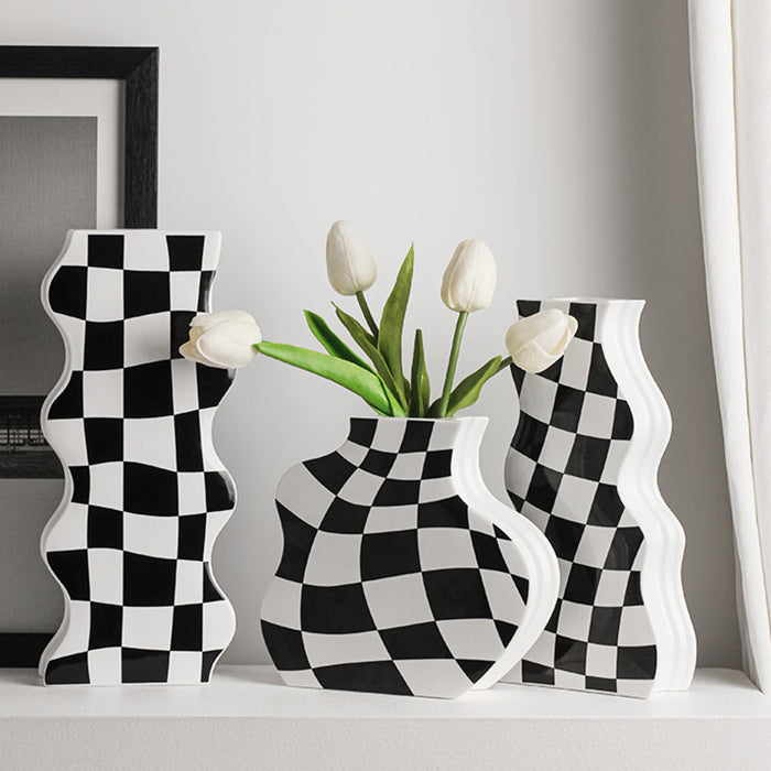 Checkered Wavy Vase