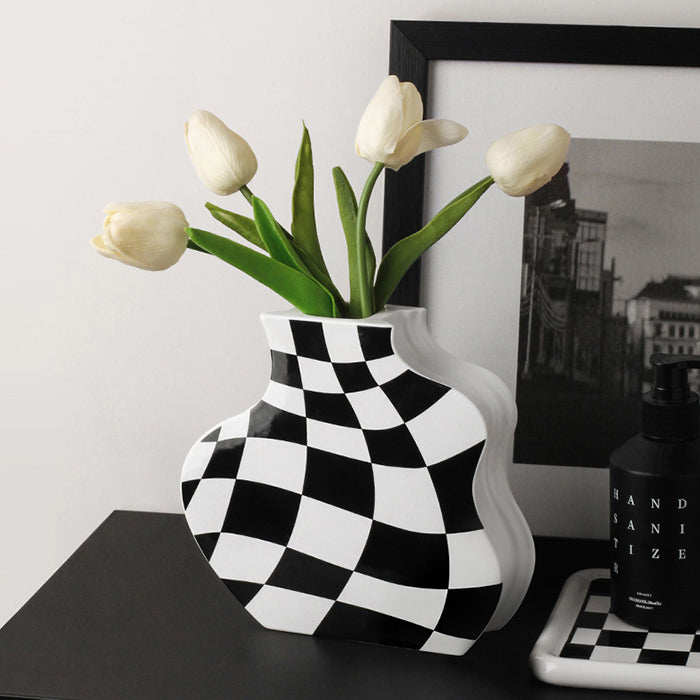 Checkered Wavy Vase