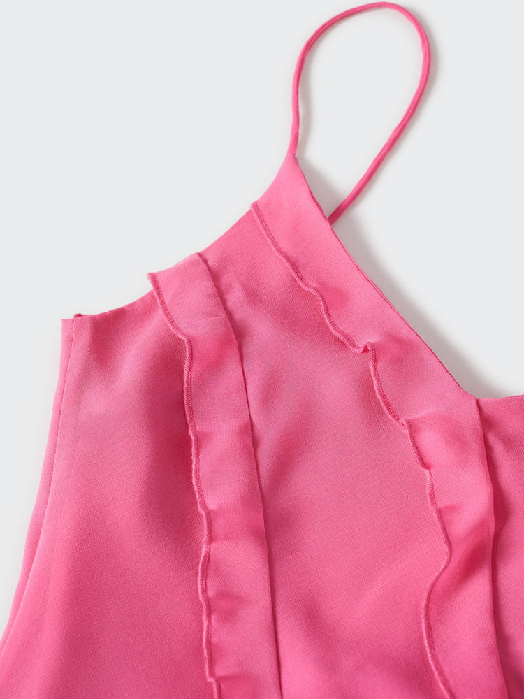 Pink Side Slit Backless Maxi Dress With Ruffle Detail