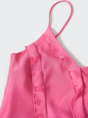 Pink Side Slit Backless Maxi Dress With Ruffle Detail