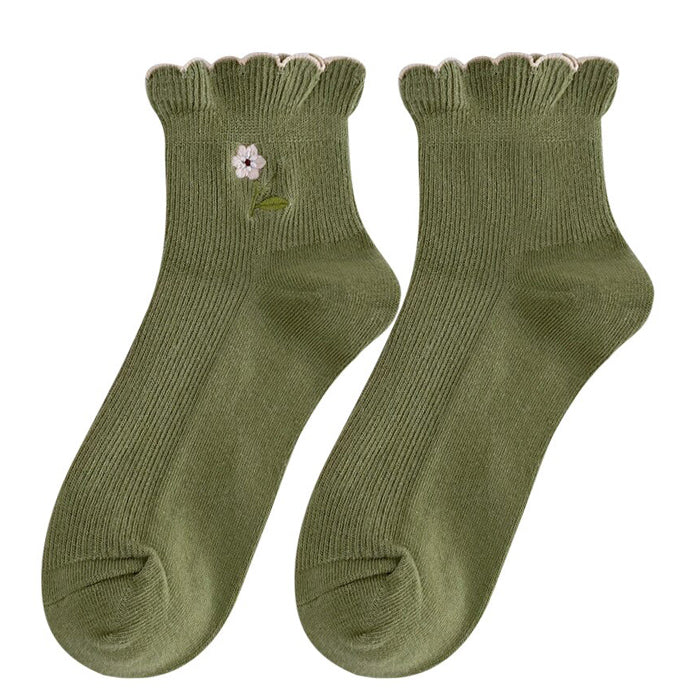 Cottage Flower Embroidery Socks