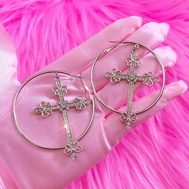 Crystal Cross Hoop Earrings