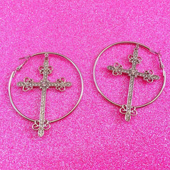 Crystal Cross Hoop Earrings