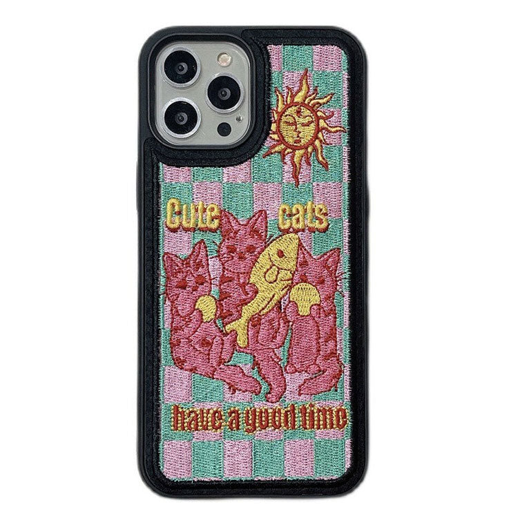 Cute Cats Embroidery iPhone Case