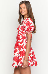 Danyal Red Anemone Floral Print Mini Dress