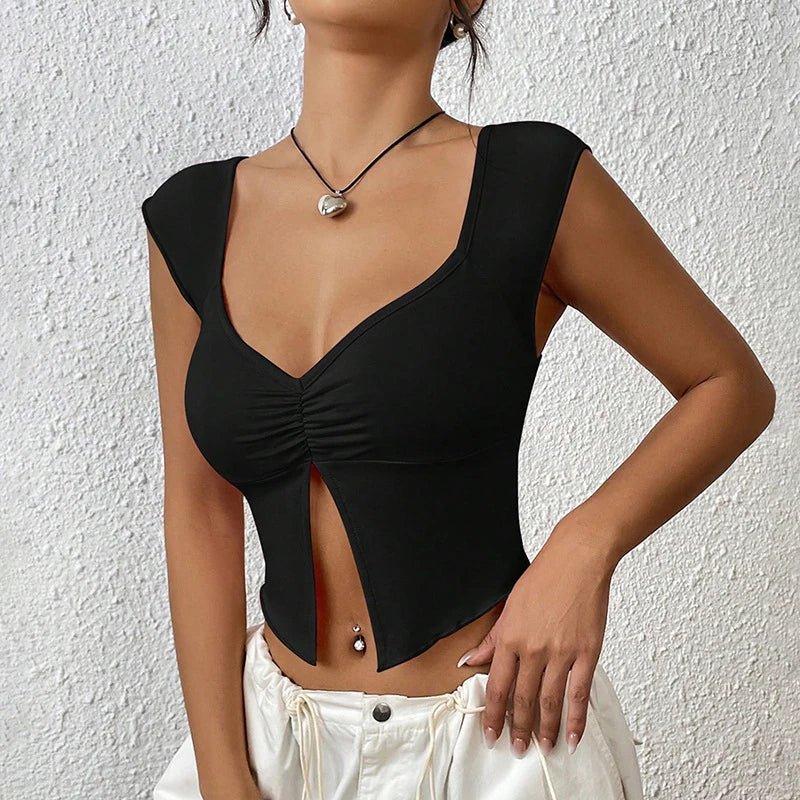 Basic Skinny Folds Sexy Crop Top