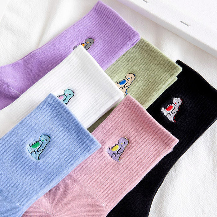 Dino Embroidery Pastel Socks