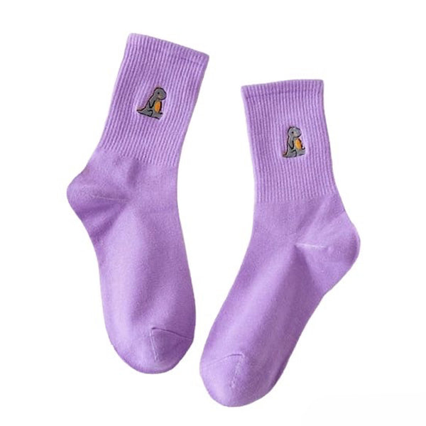 Dino Embroidery Pastel Socks