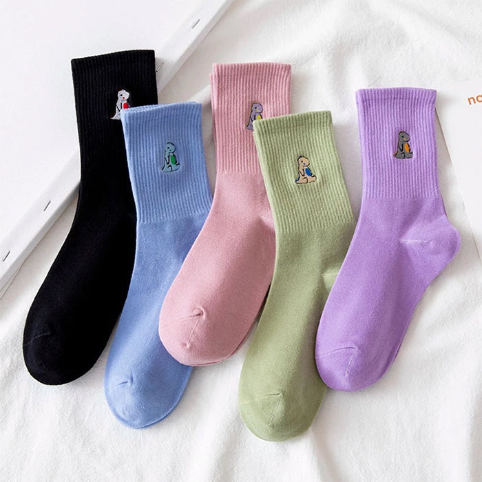 Dino Embroidery Pastel Socks