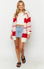 Dreamy Drift Cream Knit Striped Cardigan