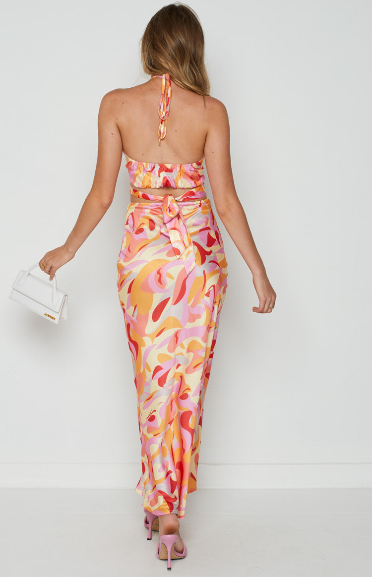 Ferla Orange Multi Printed Skirt