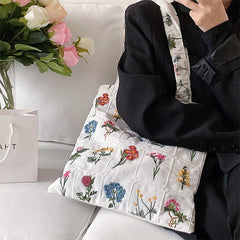 Floral Embroidered Tote Bag