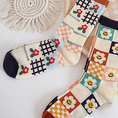 Flower Checkered Socks