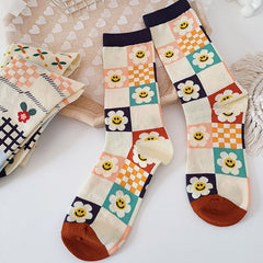 Flower Checkered Socks