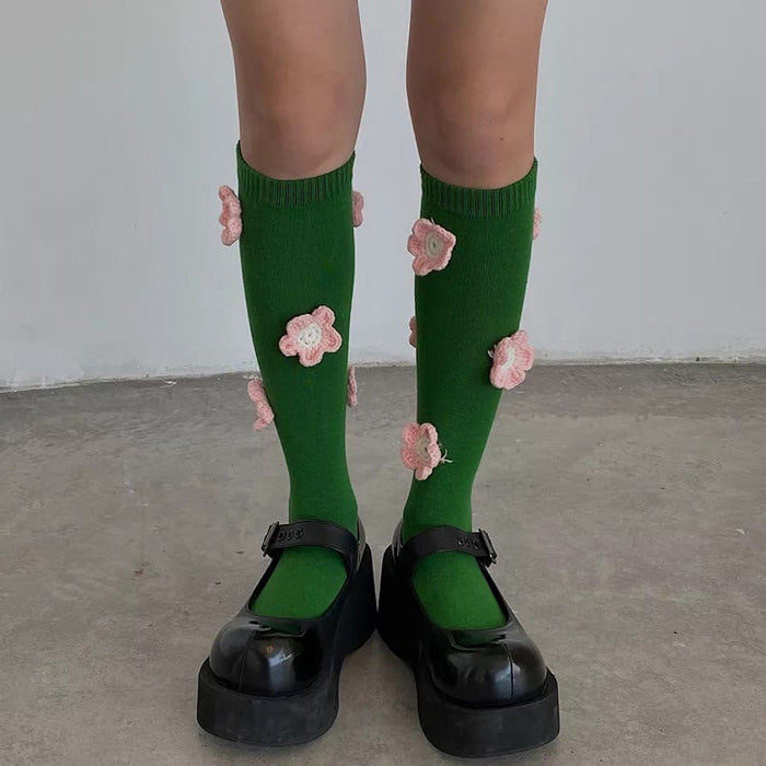 Flower Embroidery Knee Socks