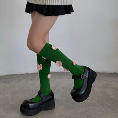 Flower Embroidery Knee Socks