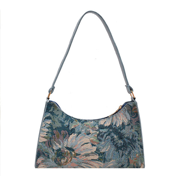 Flower Oil Painting Baguette Bag