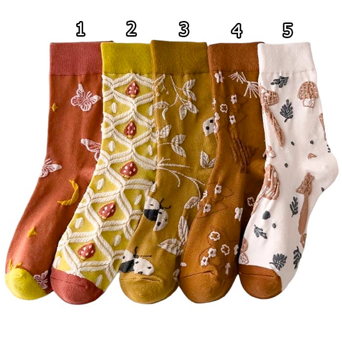 Forest Girl Embroidered Socks