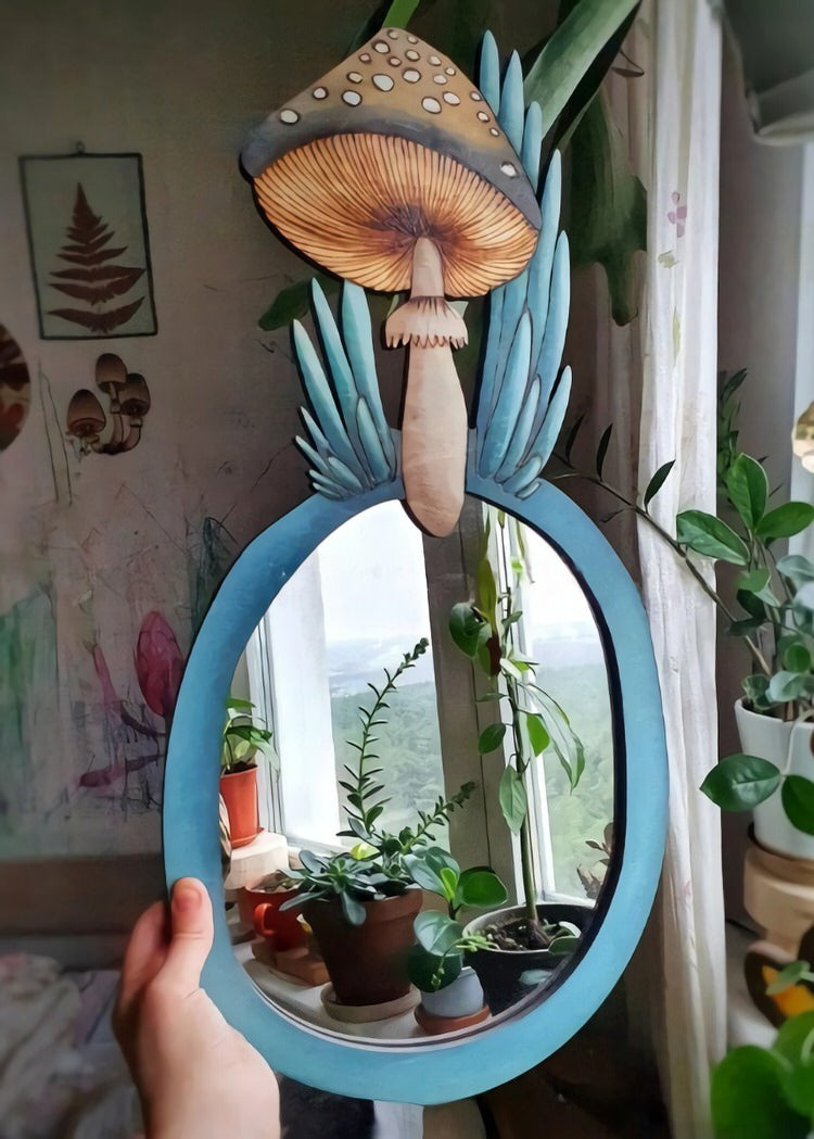 Forest Mushroom Wooden Mirror