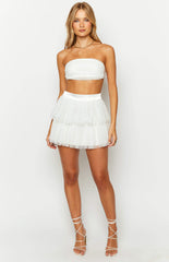 Frosty Ruffle White Mini Skirt