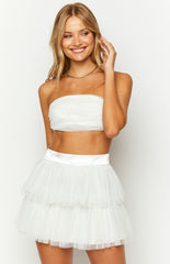 Frosty Ruffle White Mini Skirt