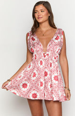 Genovia Red Tile Print Mini Dress