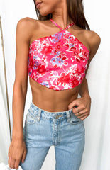 Gina Pink Floral Halter Top