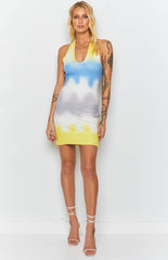 Graffiti Halter Mini Dress Yellow