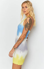 Graffiti Halter Mini Dress Yellow