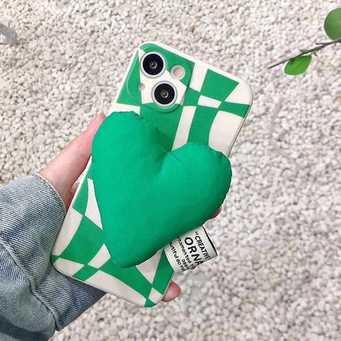 Green Heart Checkered iPhone Case