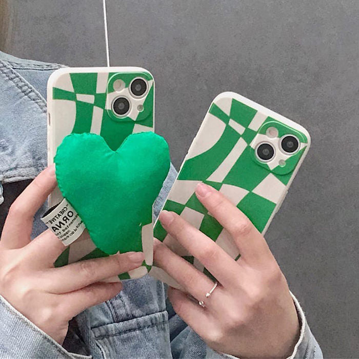 Green Heart Checkered iPhone Case