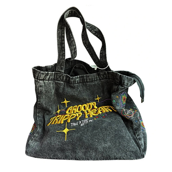 Groovy Trippy Heart Denim Bag