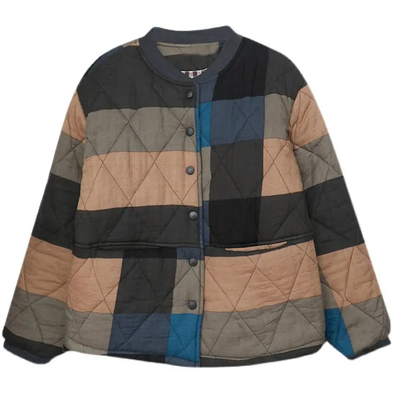 Cotton Linen Plaid Quilted Lightweight Jacket