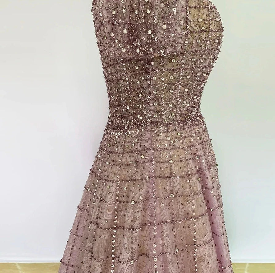 Sequined Handmade Off Shoulder Short Sleeves Beading Gowns
