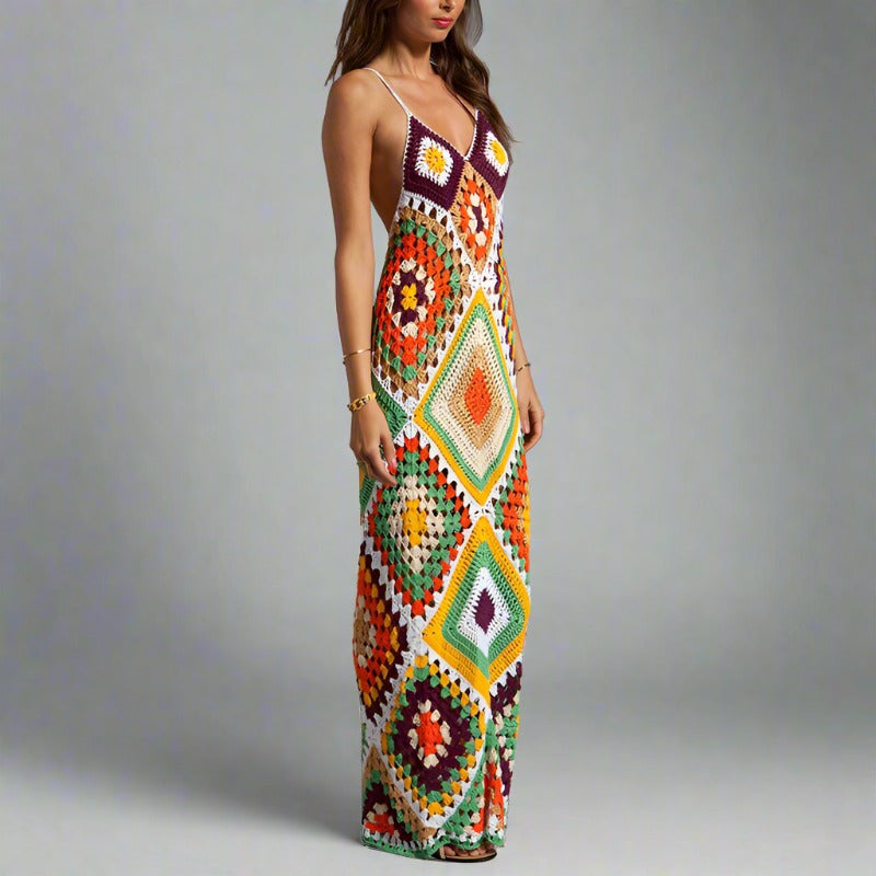 Multicolor Hand Crochet Maxi Dress