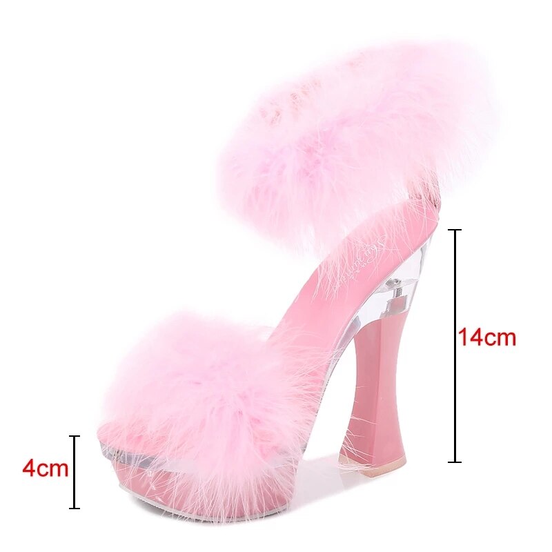 Feather Thick High Heels Platform Sandals