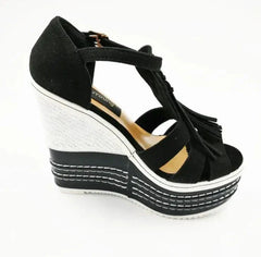 Tassel Wedge Heels Platform T Strap Open Toe Sandals