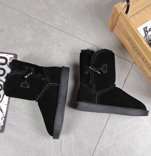Leather Fur Mid-calf Snow Boots