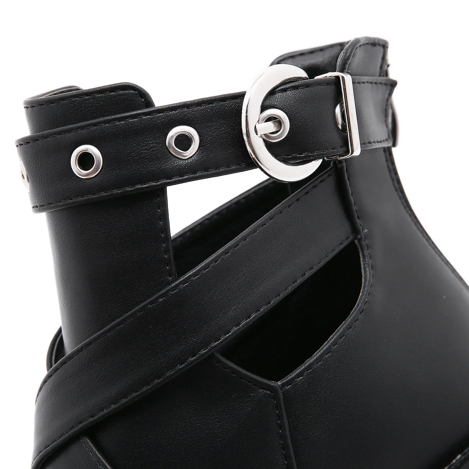 Cut-outs Buckle Chain Thick Heels Platform Boots
