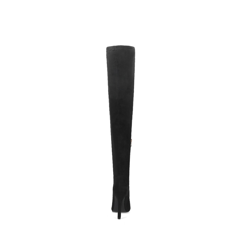 Black Stretch Suede Thigh High Boots