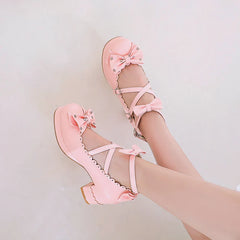 Bows Cross Strap Block Heel Mary Jane Pumps