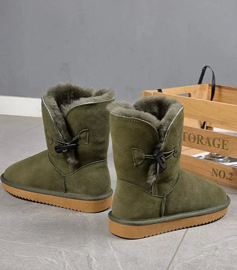 Leather Fur Mid-calf Snow Boots