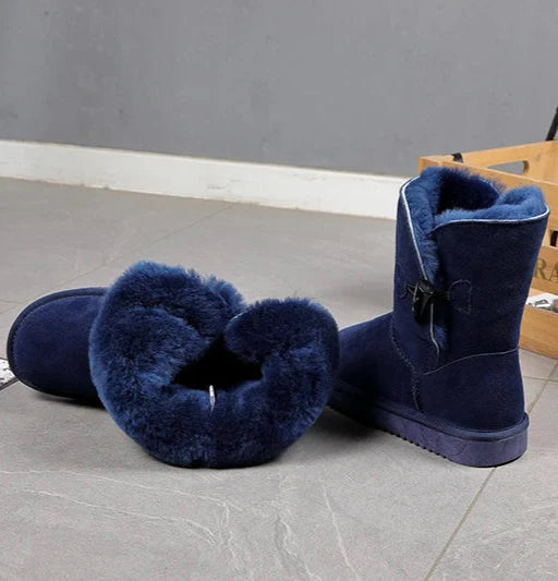 Leather Fur Mid-calf Snow Boots