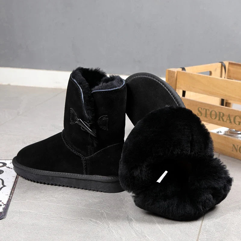 Leather Fur Mid-calf Snow Boots