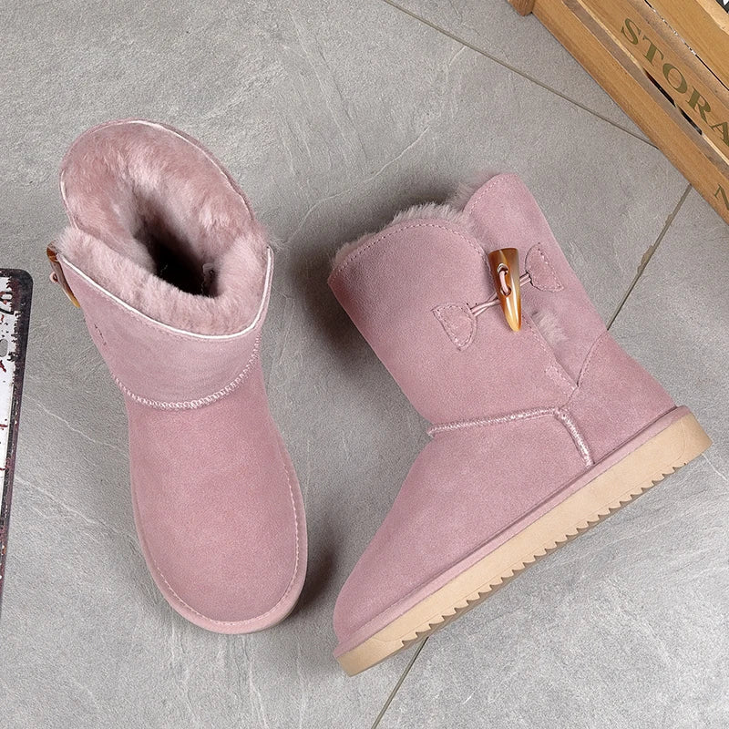 Leather Fur Mid-calf Snow Boots