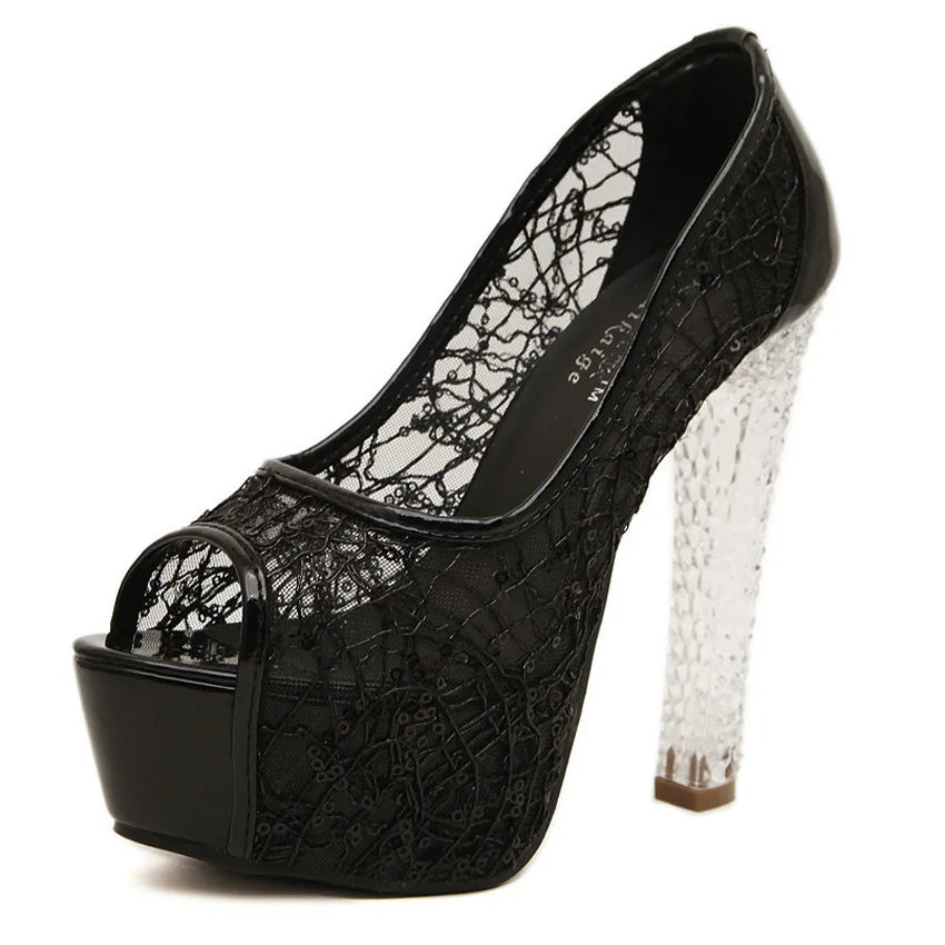 Lace Peep Toe High Heel Shoes