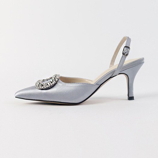 Stiletto Pointed Rhinestone Buckle Satin Pump Shoes