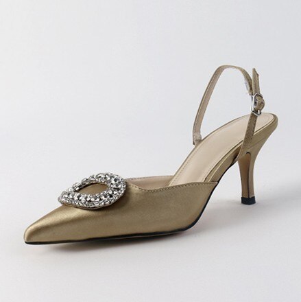 Stiletto Pointed Rhinestone Buckle Satin Pump Shoes