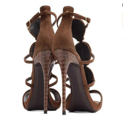 Golden Shells Ankle Buckle Strap Stiletto Shoes