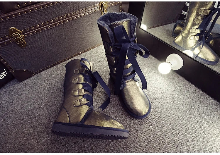 Knee-High Lace-up Snow Boots